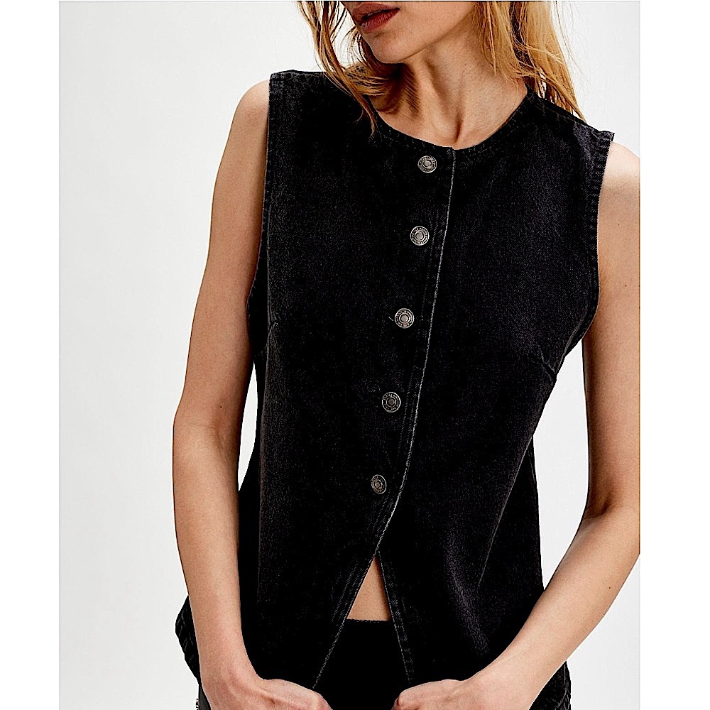 Free People Aimee Denim Black Sleeveless Button-Down vest